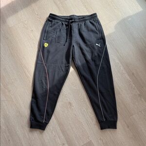 Puma Ferrari Black Track Pants with Yellow and White Accents XL
